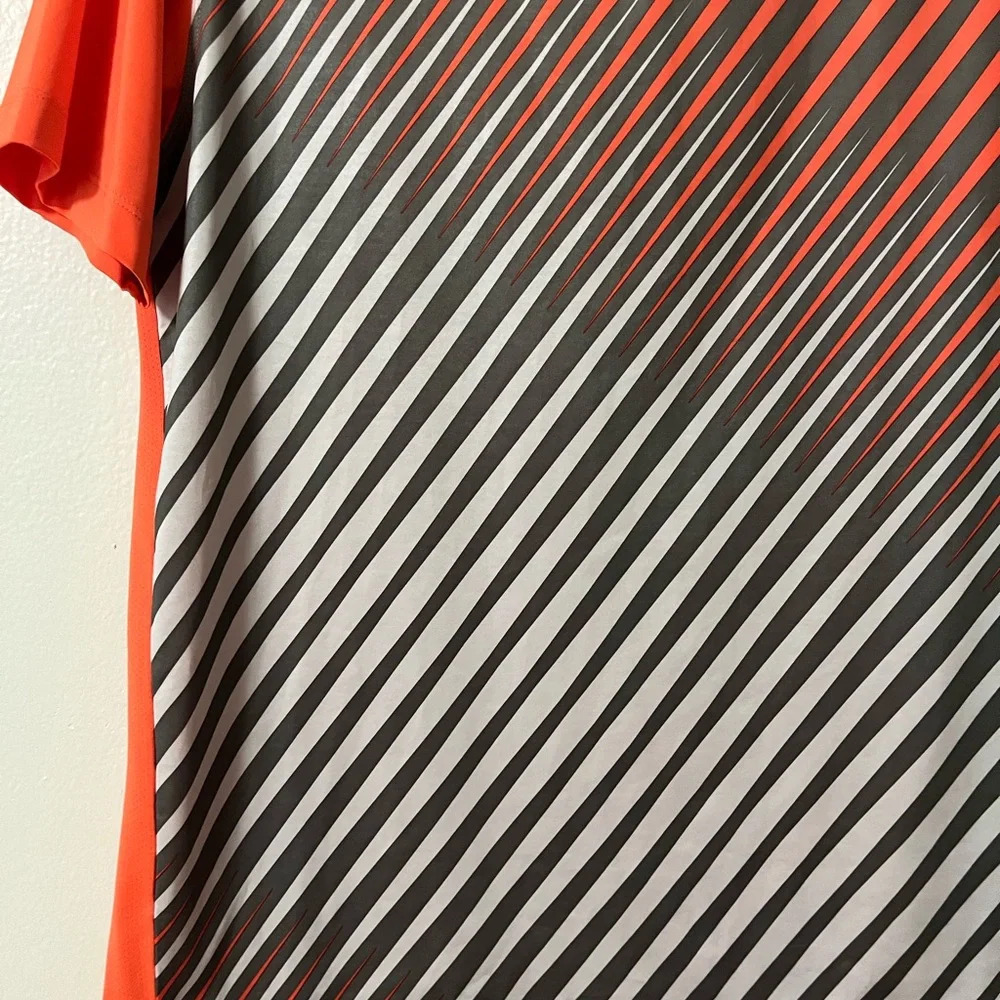 Nike Golf Dri-Fit Tour Polo Size Medium Bright Orange Gray stripe loose wicking - Picture 4 of 6